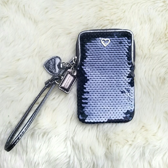 Coach Handbags - Coach Poppy sequins wristlet blue silver heart